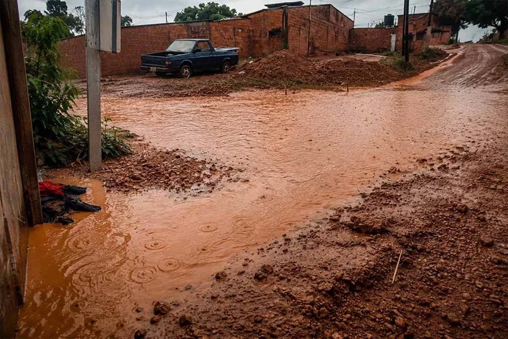 Obras do Tchau Poeira são alvo de reclamações após água e lama invadirem casas no Castanheira