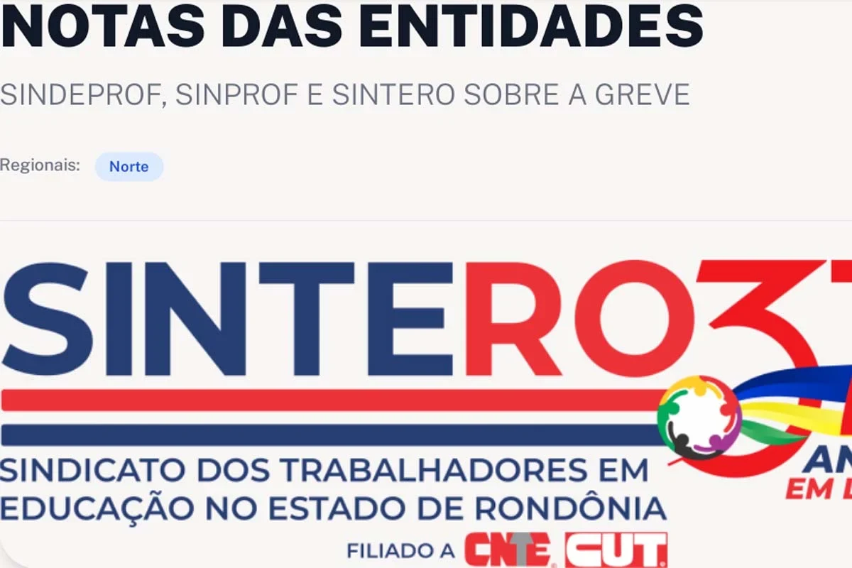SINDEPROF, o SINPROF e o SINTERO em Assembleia decide pela deliberação de greve no dia próximo dia 12 (quarta)