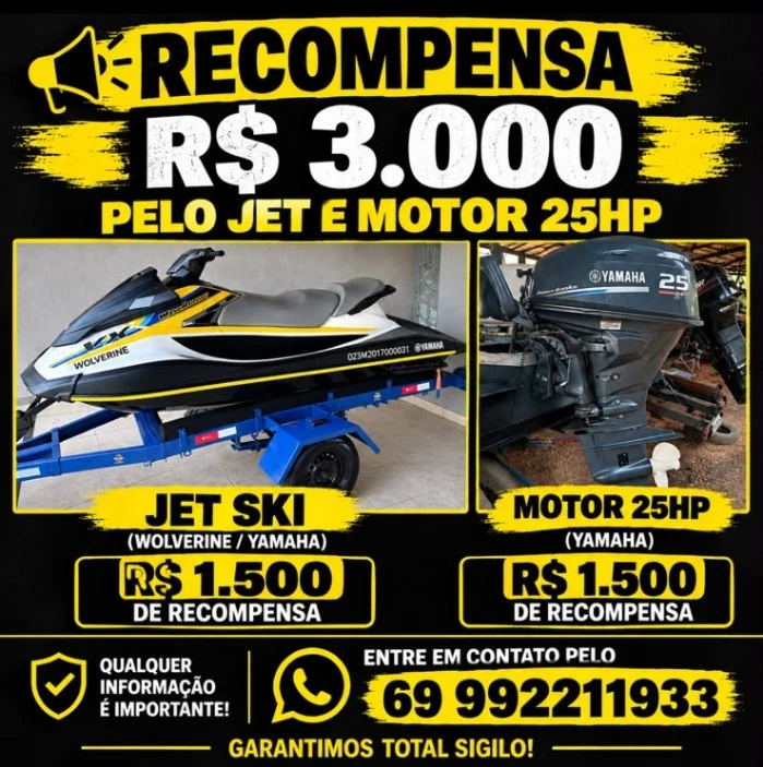 Bandidos encapuzados e armados invadem empresa, rendem proprietária e roubam moto e jet ski