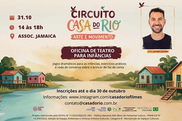 Circuito Casa do Rio abre inscrições gratuitas para oficina de teatro infantil em Porto Velho